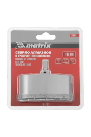 Сверло алмазное по керамограниту, 100 х 67 мм, трехгранный хвостовик Matrix
