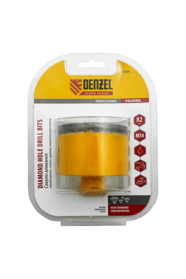 Сверло алмазное по керамограниту, 82 мм, мокрая резка, М14 Denzel