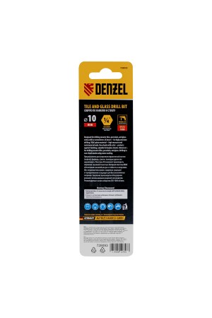 Сверло по керамической плитке 10 мм, крестовая пластина, шестигранный хвостовик// Denzel