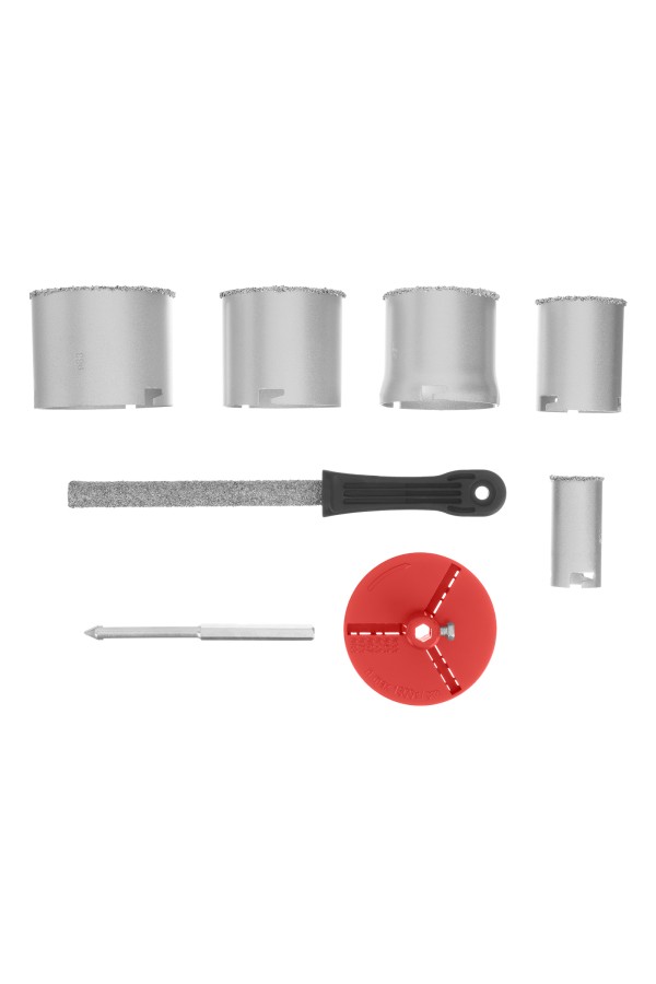 Набор коронок по керамической плитке, 33-53-67-73-83 мм, напил, в пластиковом боксе, шестигранный хвостовик Matrix