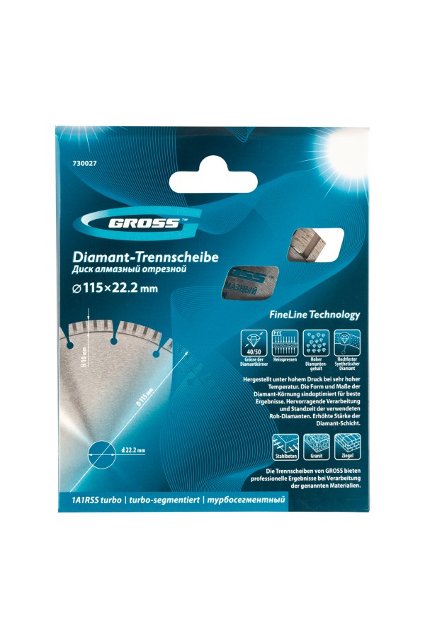 Диск алмазный, 180 х 22.2 мм, турбо, сухая резка Gross