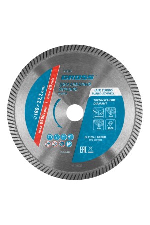Диск алмазный, 180 х 22.2 мм, турбо, сухая резка Gross