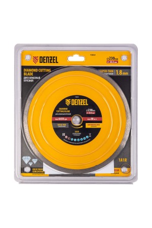 Диск алмазный отрезной 230 х 22,2 мм, сплошной, супертонкий, горячий пресс, мокрое резание// Denzel