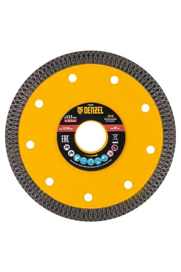 Диск алмазный отрезной 125 х 22,2мм, сплошной, супертонкий, горячий пресс, сухой/мокрый рез Denzel