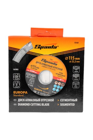 Диск алмазный, отрезной сегментный, 115 х 22.2 мм, сухая резка, EUROPA Standard Sparta