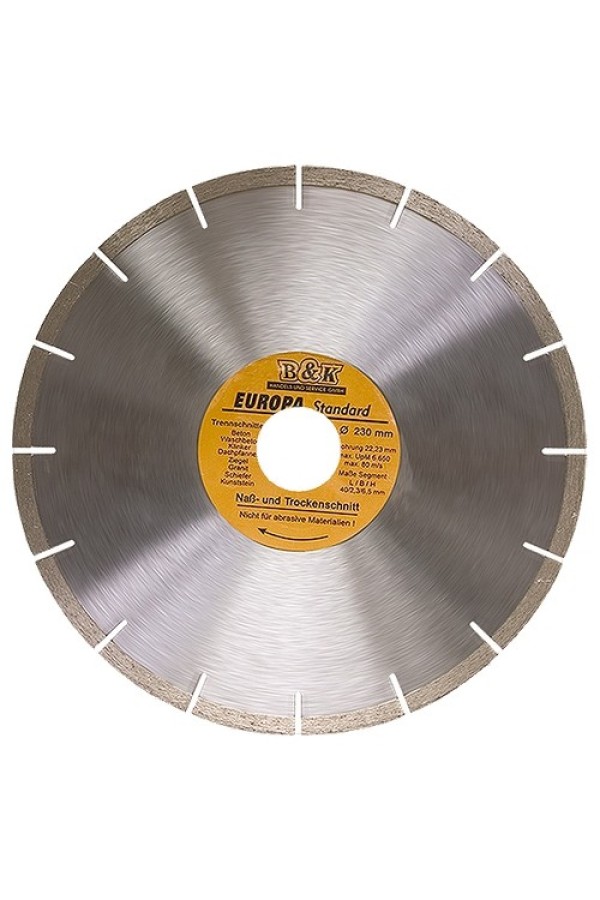 Диск алмазный, отрезной сегментный, 180 х 22.2 мм, сухая резка, EUROPA Standard Sparta
