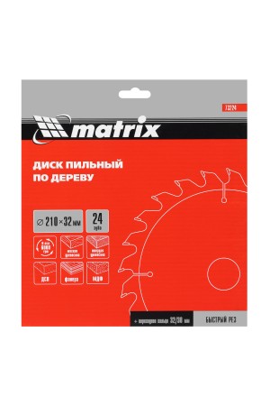 Пильный диск по дереву, 210 х 32 мм, 24 зуба, кольцо 30/32 Matrix Professional