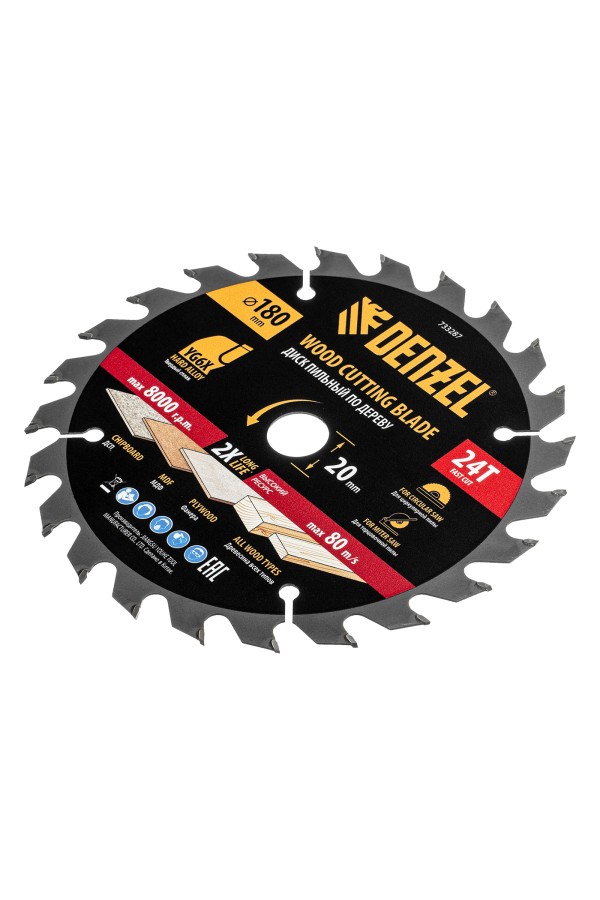 Пильный диск по дереву ф180х 20 мм, 24 зубьев Denzel