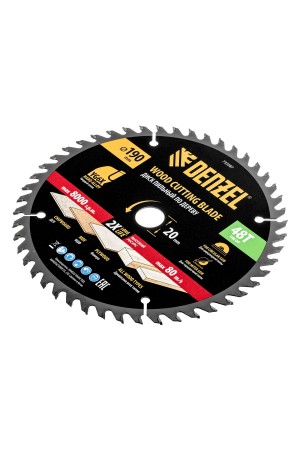 Пильный диск по дереву ф190 х 20 мм, 48 зубьев Denzel