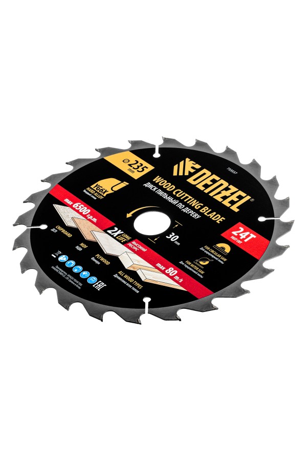 Пильный диск по дереву ф235 х 30 мм, 24 зубьев Denzel