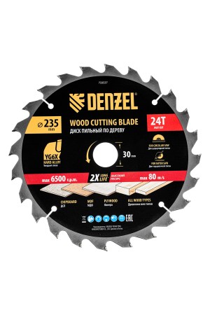 Пильный диск по дереву ф235 х 30 мм, 24 зубьев Denzel