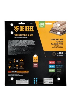 Пильный диск по дереву ф300 х 30 мм, 60 зубьев Denzel