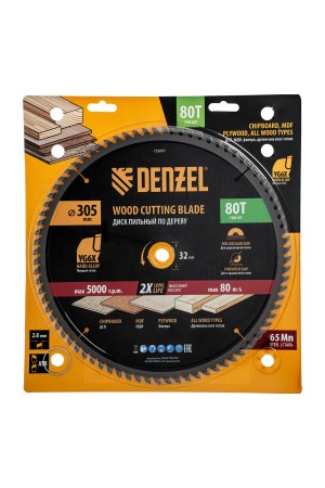 Пильный диск по дереву ф305 х 32 мм, 80 зубьев Denzel
