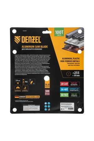 Пильный диск по алюминию ф255 х 30 мм, 100 зубьев Denzel