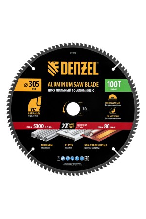 Пильный диск по алюминию ф305 х 30 мм, 100 зубьев Denzel