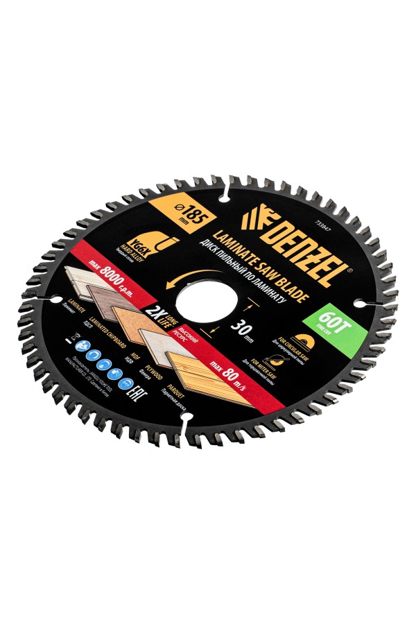 Пильный диск по ламинату ф185 х 30 мм, 60 зубьев Denzel