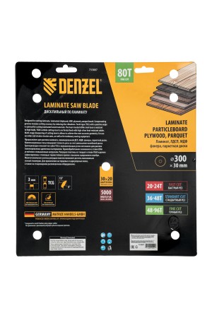 Пильный диск по ламинату ф300 х 30 мм, 80 зубьев Denzel