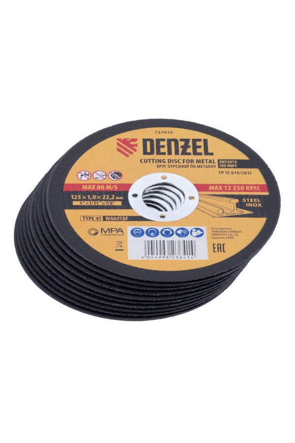Круг отрезной по металлу, 125 х 1,0 х 22,2 мм, WA60TBF, в метал.банке, 10 шт. Denzel