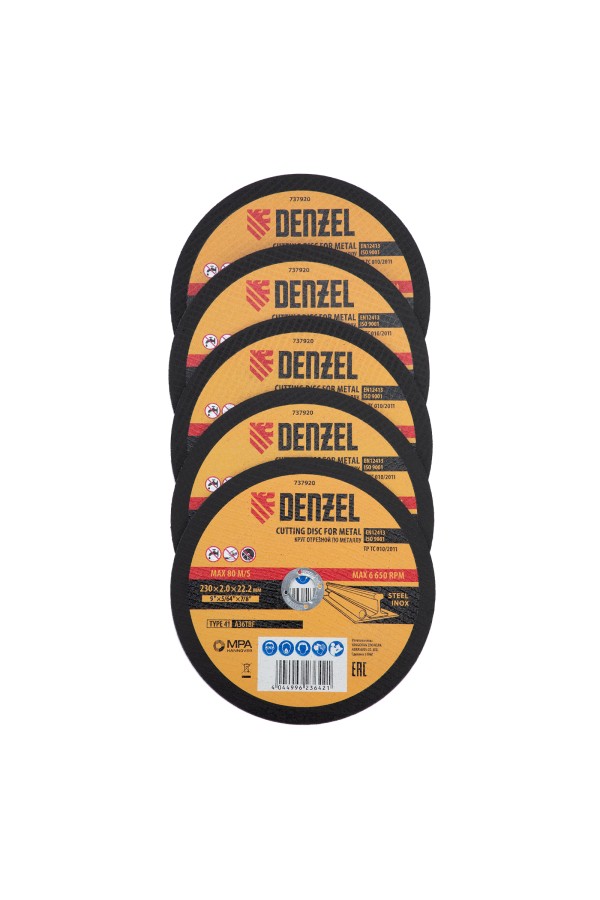 Круг отрезной по металлу, 230 х 2,0 х 22,2 мм, A36TBF, в метал.банке, 5 шт. Denzel