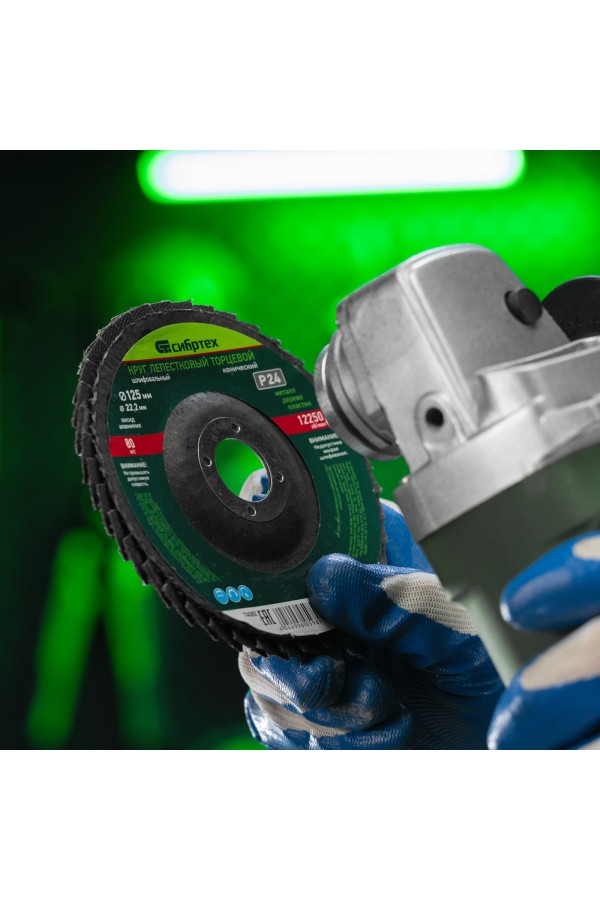 Круг лепестковый торцевой, конический, Р 24, 125 х 22.2 мм Сибртех