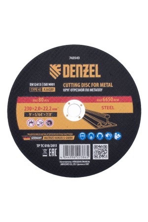 Круг отрезной по металлу, 230 х 2,0 х 22,2 мм, A36QBF Denzel