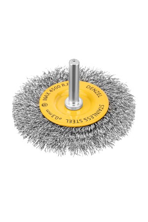 Щетка для дрели, 75 мм, Плоская, со шпилькой, нержавеющая витая проволока Denzel