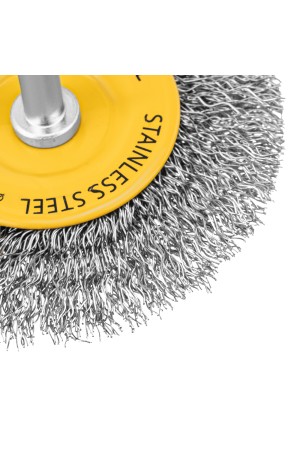 Щетка для дрели, 75 мм, Плоская, со шпилькой, нержавеющая витая проволока Denzel