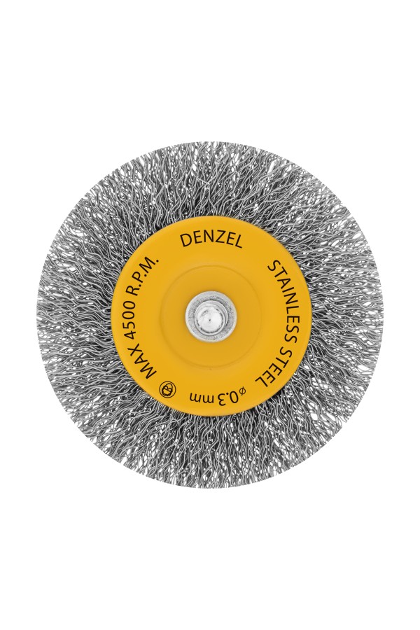 Щетка для дрели, 75 мм, Плоская, со шпилькой, нержавеющая витая проволока Denzel