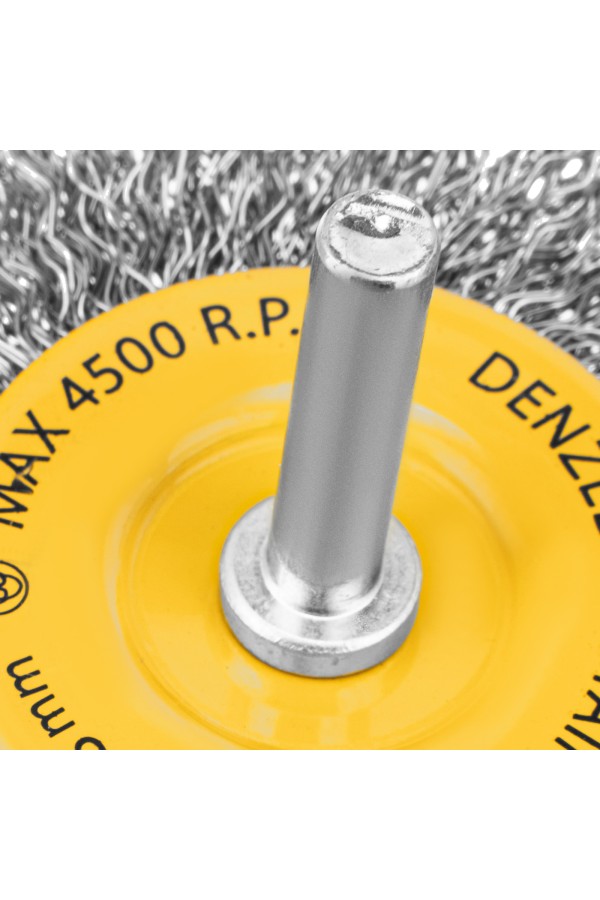 Щетка для дрели, 75 мм, Плоская, со шпилькой, нержавеющая витая проволока Denzel