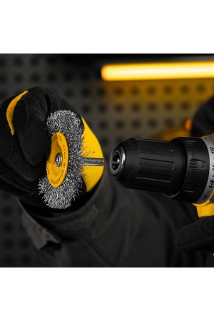 Щетка для дрели, 75 мм, Плоская, со шпилькой, нержавеющая витая проволока Denzel