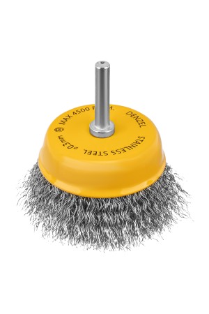 Щетка для дрели, 75 мм, Чашка, со шпилькой, нержавеющая витая проволока Denzel