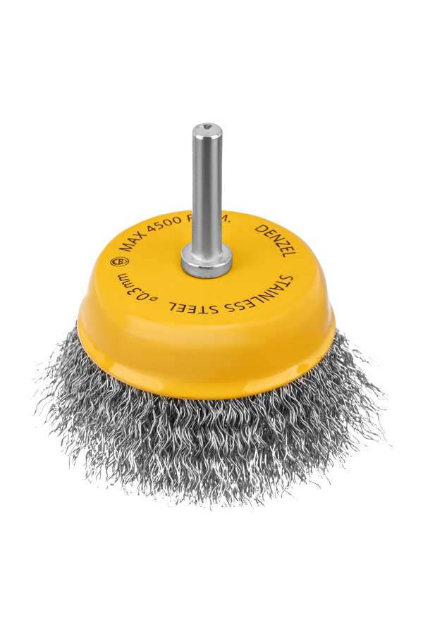Щетка для дрели, 75 мм, Чашка, со шпилькой, нержавеющая витая проволока Denzel