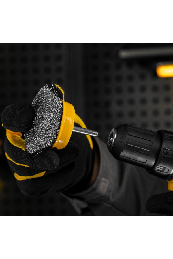 Щетка для дрели, 75 мм, Чашка, со шпилькой, нержавеющая витая проволока Denzel