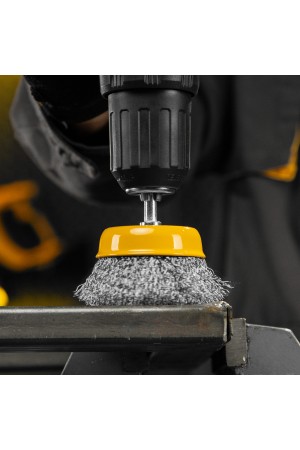 Щетка для дрели, 75 мм, Чашка, со шпилькой, нержавеющая витая проволока Denzel