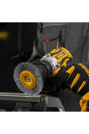 Щетка для дрели 100 мм, Плоская, со шпилькой, нержавеющая витая проволока Denzel