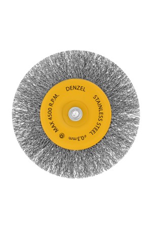 Щетка для дрели 100 мм, Плоская, со шпилькой, нержавеющая витая проволока Denzel