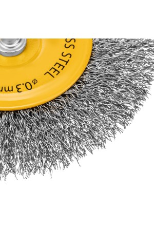 Щетка для дрели 100 мм, Плоская, со шпилькой, нержавеющая витая проволока Denzel