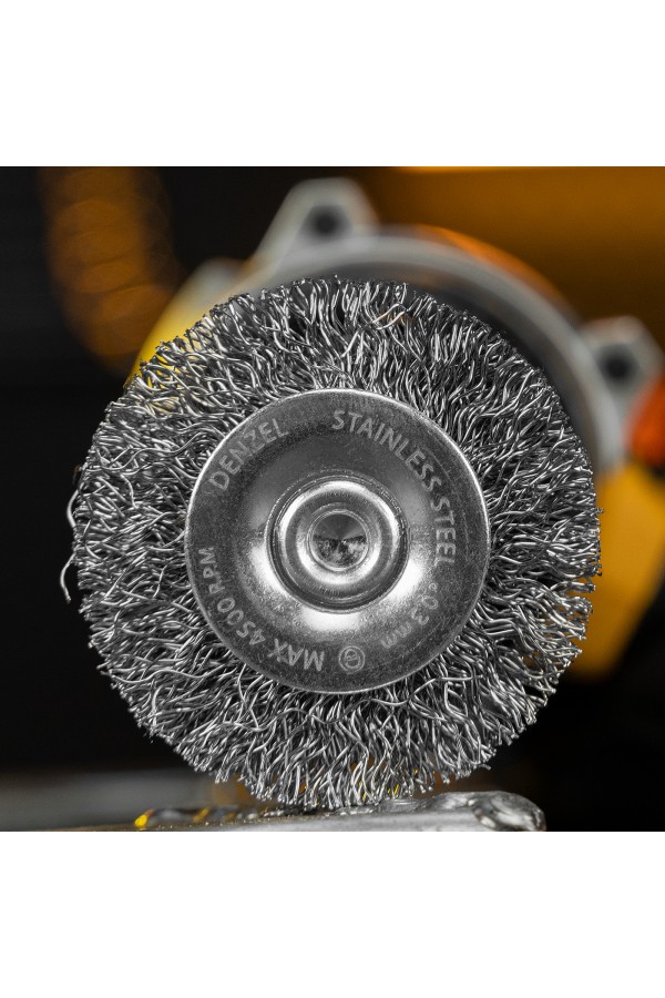 Набор щеток для дрели, 1 Плоская 50мм, 2 Чашки 25-50мм, шпилька, нерж. вит. проволока Denzel
