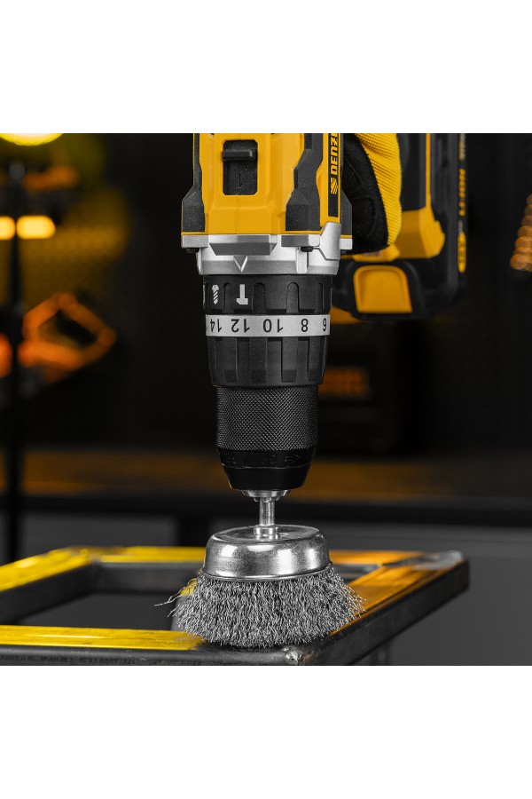 Набор щеток для дрели, 1 Плоская 50мм, 2 Чашки 25-50мм, шпилька, нерж. вит. проволока Denzel