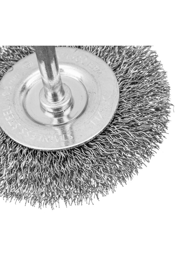 Набор щеток для дрели, 2 Плоские 50-75мм, 3 Чашки 25-50-75мм, шпилька,  нерж.вит. проволока Denzel