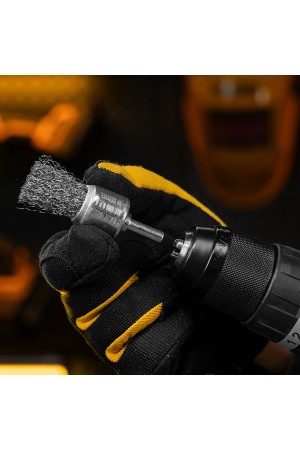 Набор щеток для дрели, 2 Плоские 50-75мм, 3 Чашки 25-50-75мм, шпилька,  нерж.вит. проволока Denzel