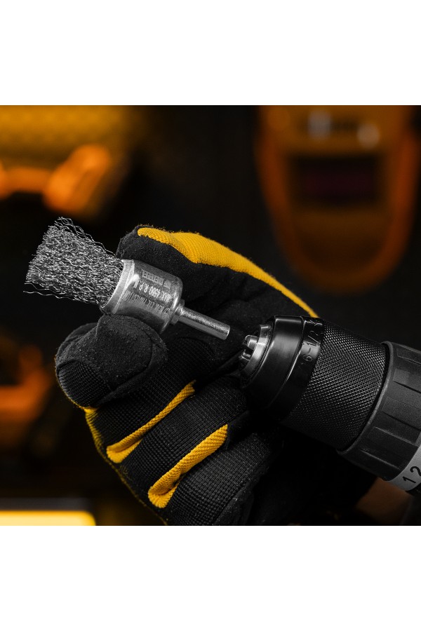 Набор щеток для дрели, 2 Плоские 50-75мм, 3 Чашки 25-50-75мм, шпилька,  нерж.вит. проволока Denzel