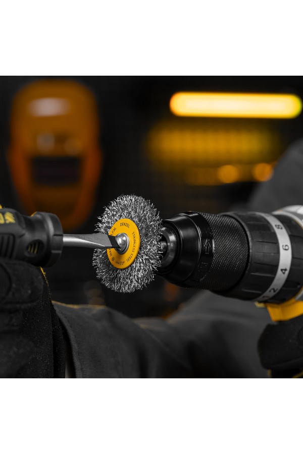 Набор щеток для дрели, 5 Плоских 25-38-50-63-75 мм, шпилька, нерж. вит. проволока Denzel