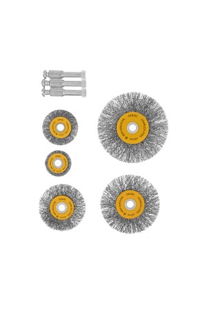 Набор щеток для дрели, 5 Плоских 25-38-50-63-75 мм, шпилька, нерж. вит. проволока Denzel