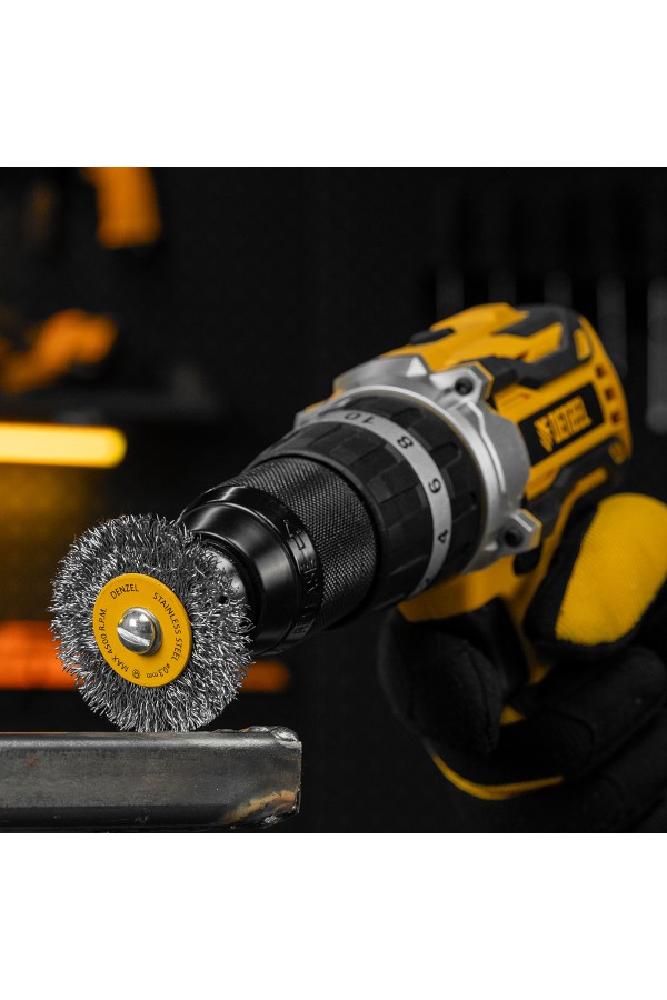 Набор щеток для дрели, 5 Плоских 25-38-50-63-75 мм, шпилька, нерж. вит. проволока Denzel