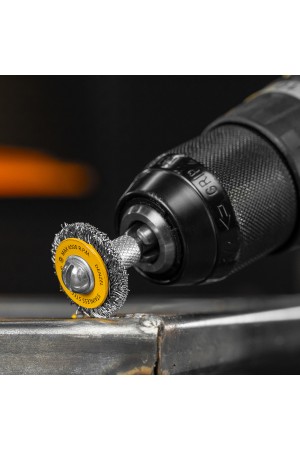 Набор щеток для дрели, 5 Плоских 25-38-50-63-75 мм, шпилька, нерж. вит. проволока Denzel