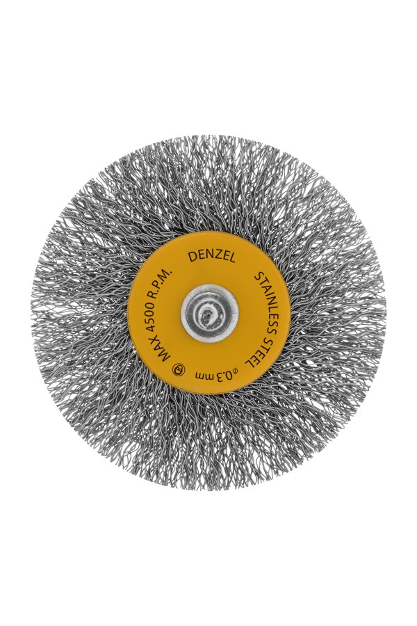 Набор щеток для дрели, 5 Плоских 25-38-50-63-75 мм, шпилька, нерж. вит. проволока Denzel