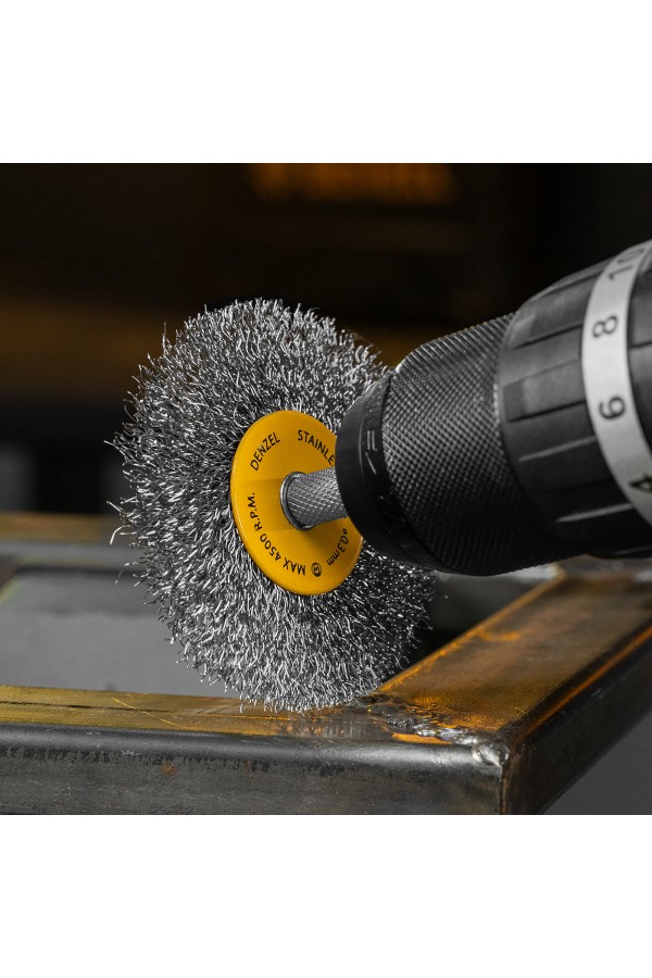 Набор щеток для дрели, 5 Плоских 25-38-50-63-75 мм, шпилька, нерж. вит. проволока Denzel