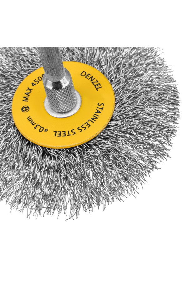 Набор щеток для дрели, 5 Плоских 25-38-50-63-75 мм, шпилька, нерж. вит. проволока Denzel