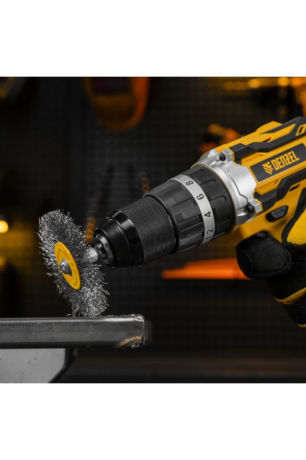 Набор щеток для дрели, 5 Плоских 25-38-50-63-75 мм, шпилька, нерж. вит. проволока Denzel